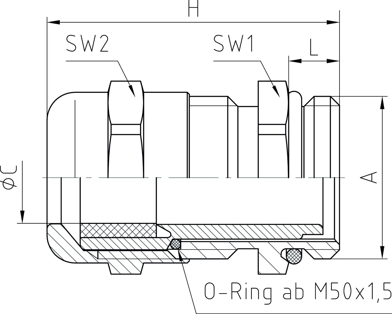 Kabelverschraubung M20 V2A natur unbeh 6mm IP68 Edelstahl (V2A) ger
