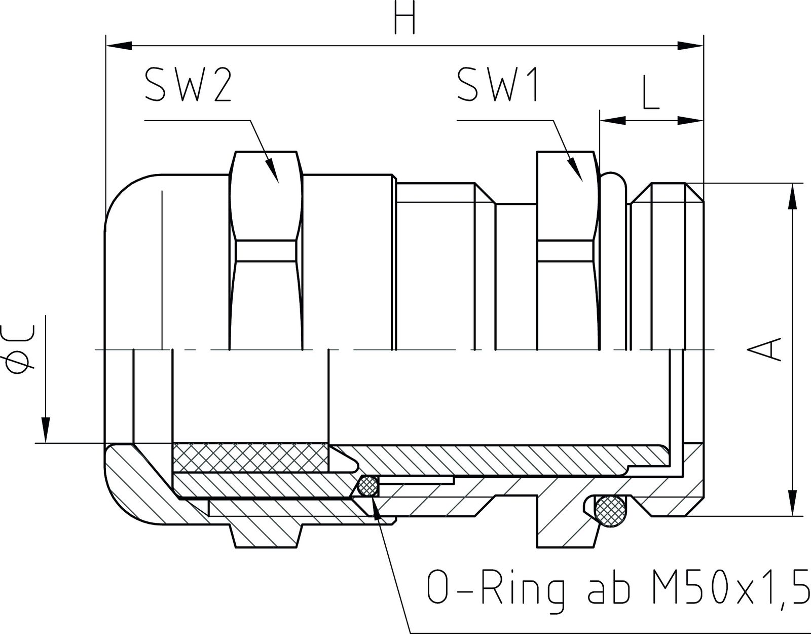 Kabelverschraubung M32 Ms si vernick 8mm IP68 ger m.Zugentlastung