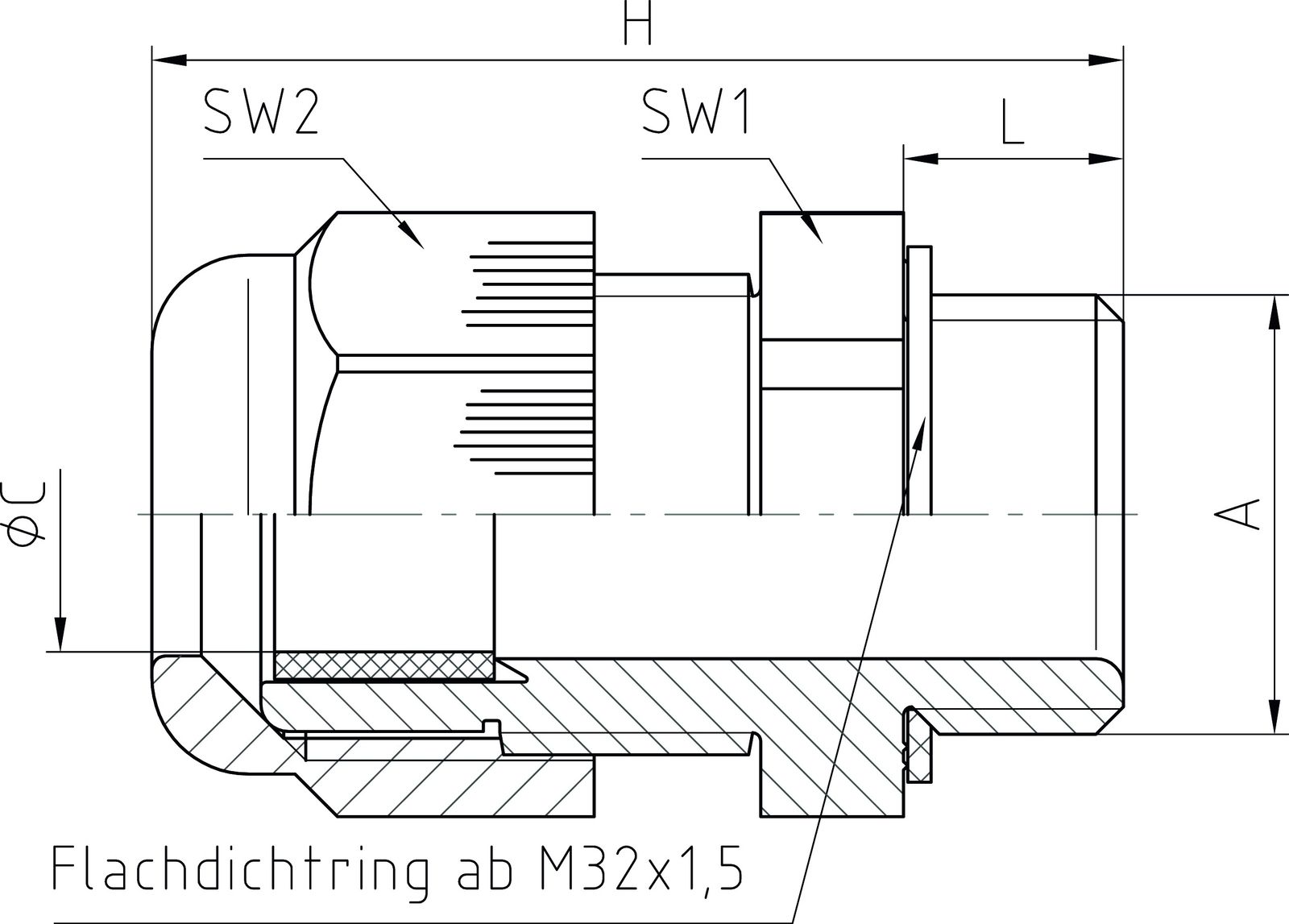 Kabelverschraubung M32 PA gr unbeh 10mm IP68 Polyamid (PA) ger m.Zugentlastung