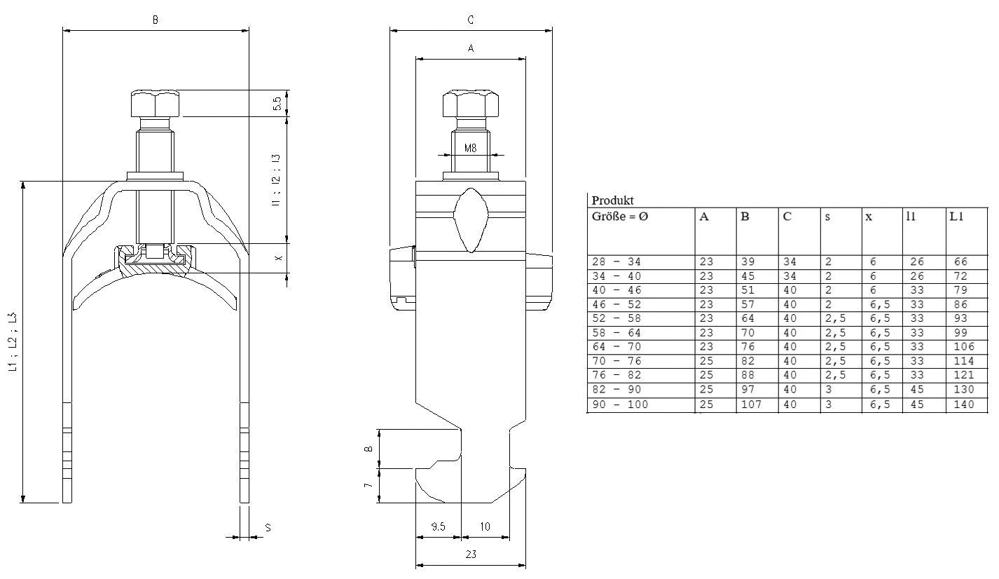 Bügelschelle 34-40mm 1f ST Profilschiene Wanne=Kunststoff hfr