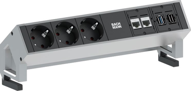 Steckdosenleiste 3/3f ino 1,5m 35° IP20 1,5qmm inoxgrau 1xUSB