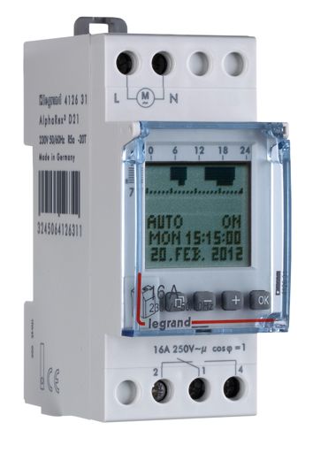 Schaltuhr digi 230VAC AlphaRex 1kan REG 43800h 2TE Programmierschlüssel