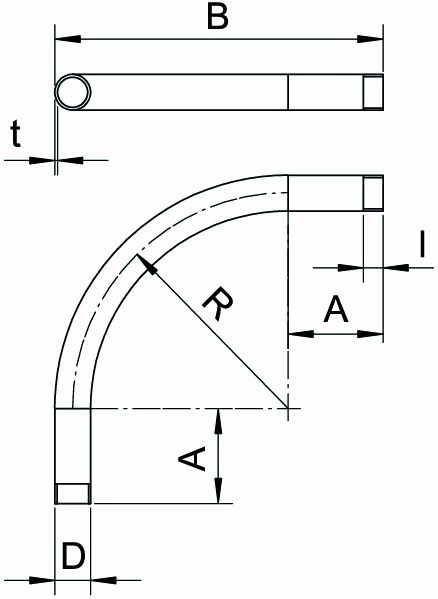Alu-Gewindebogen Ø25mm unbeh Muffe hfr Mit Muffe