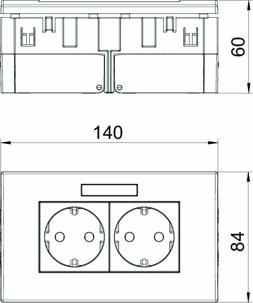 Steckdose 2f rt mt GEB-K IP20 BSF Textfeld/Beschriftungsfläche
