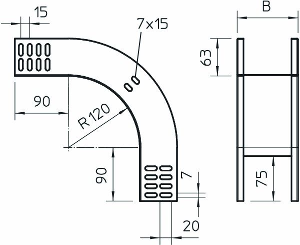 Bogen Kabelrinne 90° vert.fall 60x200mm R=120mm