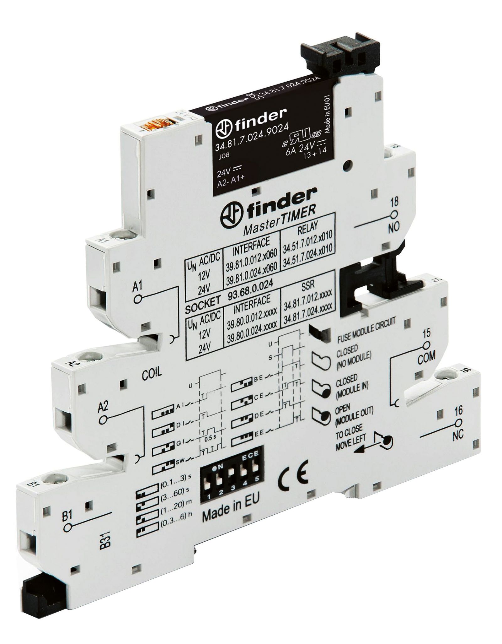 Zeitrelais 12V/AC 0.1s-6h ansprVerz Funktion ansprechverzögert Festzeit