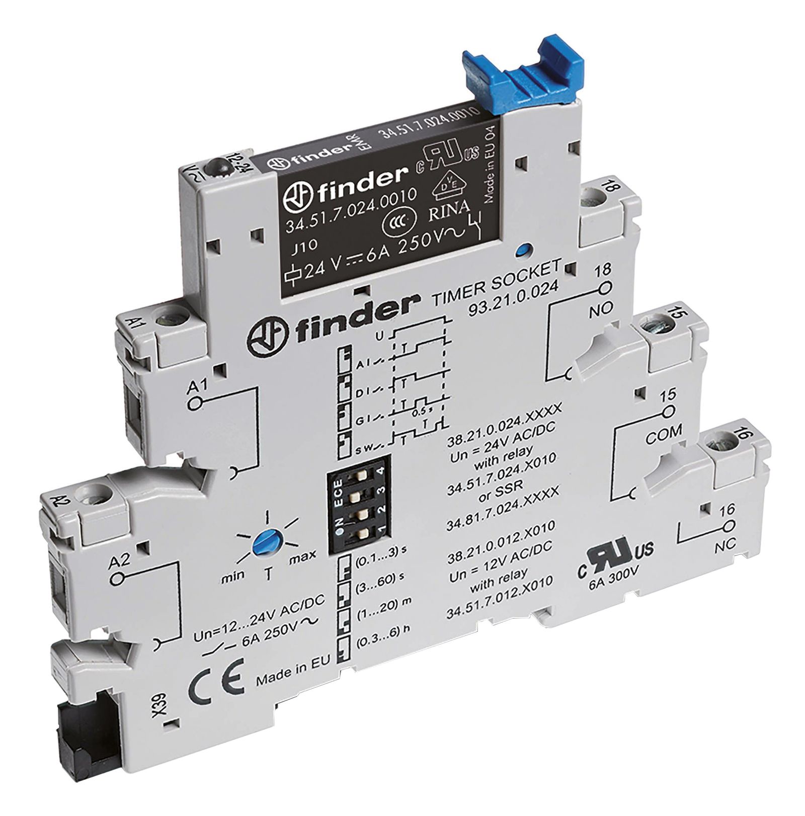 Zeitrelais 12V/AC 0.1s-6h ansprVerz Funktion ansprechverzögert Festzeit