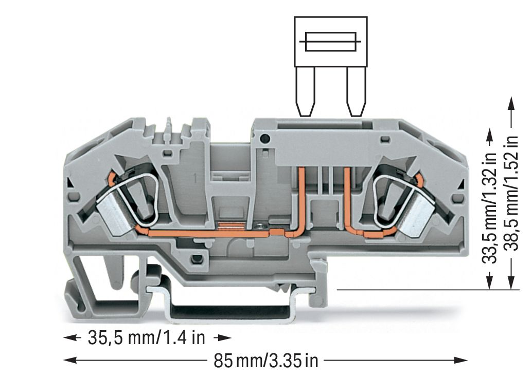 Sicherungs-Reihenklemme Serie 282 steckb 0,2-6qmm Flachsich 25A