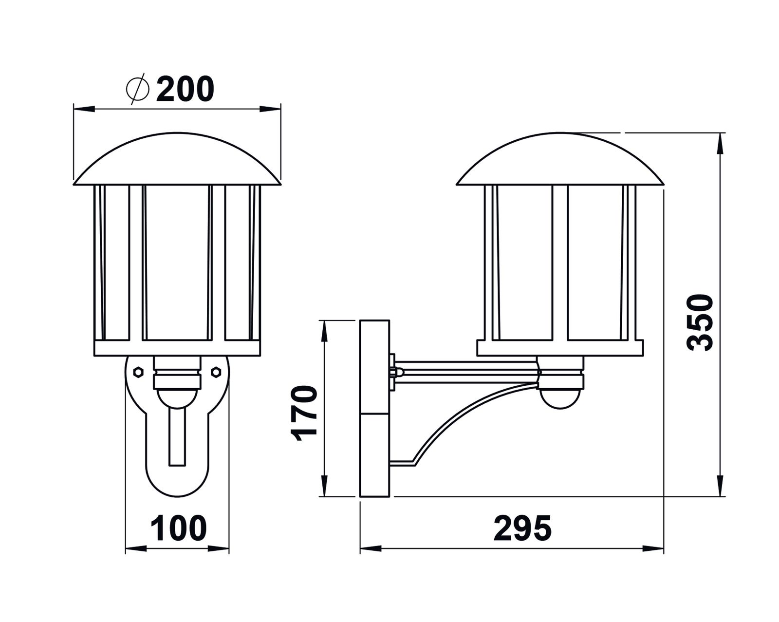 Wandanbauleuchte 75W HV ms IP44 E27 messing Ø200x350mm