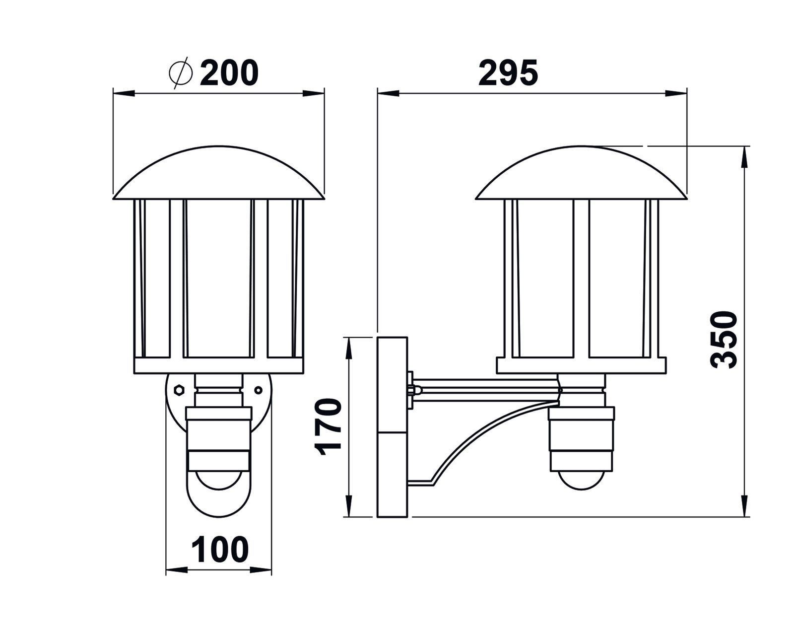 Sensorleuchte 75W HV ms IP44 E27 messing BWM Ø200x350mm