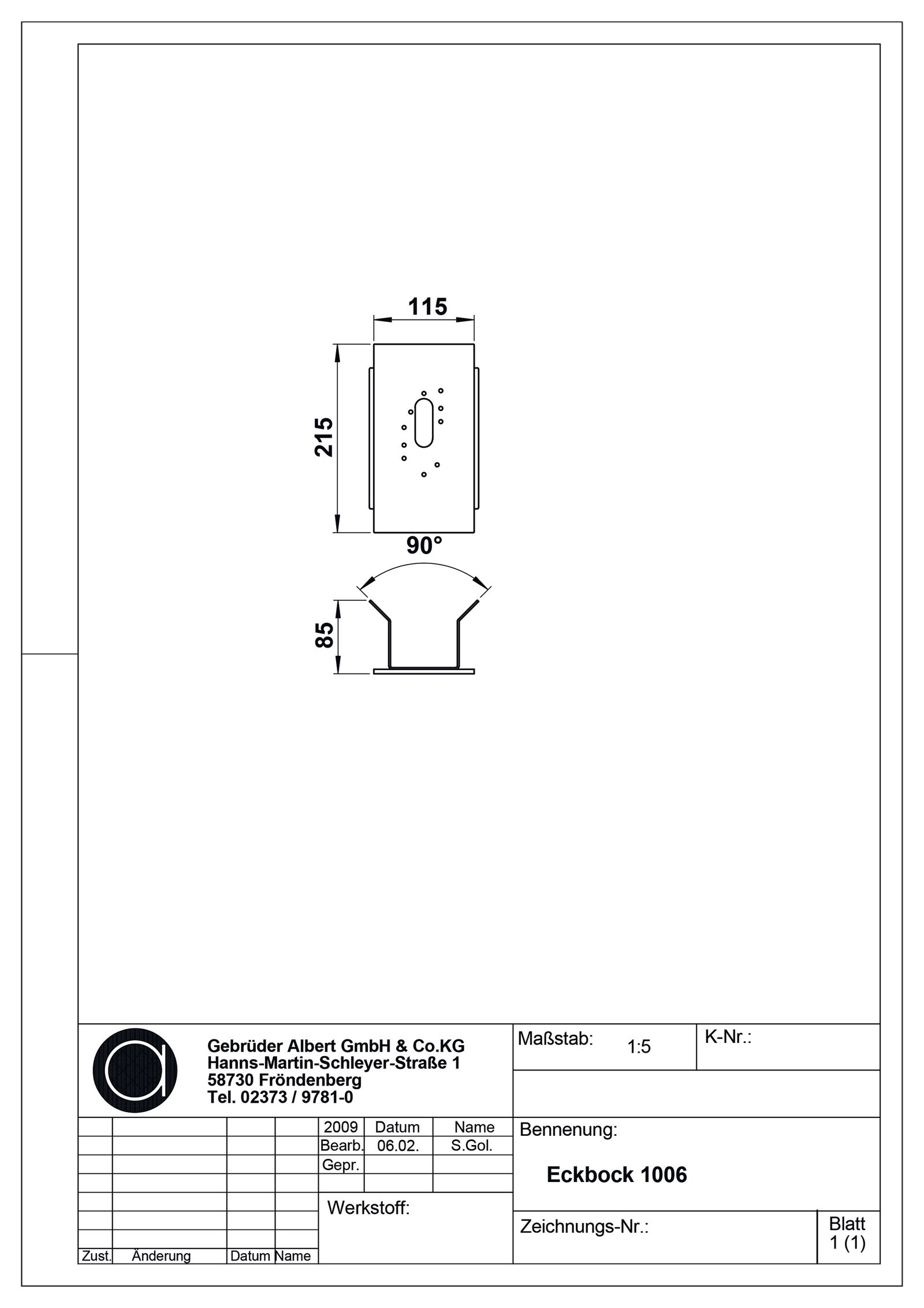 Eckbock ws Alu L215mm B115mm