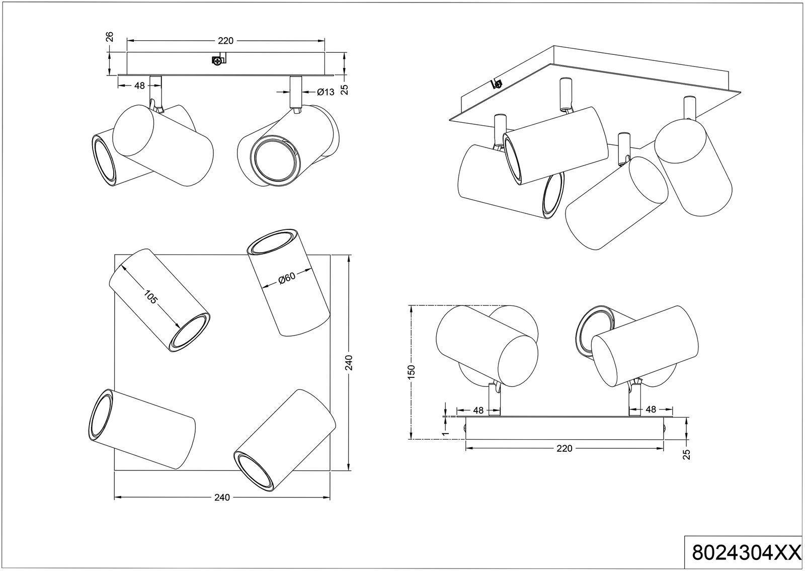 LED-Deckenanbauleuchte MARLEY 35W ni IP20 GU10 240x240x150mm