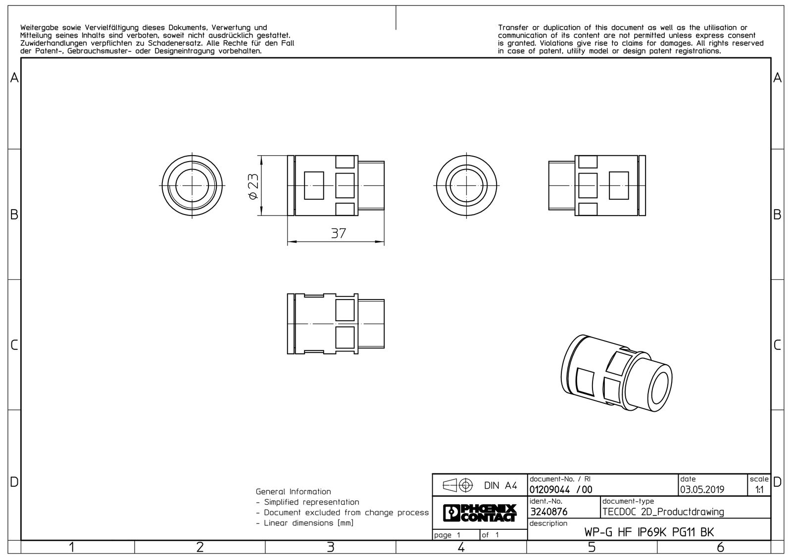 Wellrohrverschraubung PA Ø15,8mm PG11 IP68 ger Polyamid (PA) Schnapp 10mm