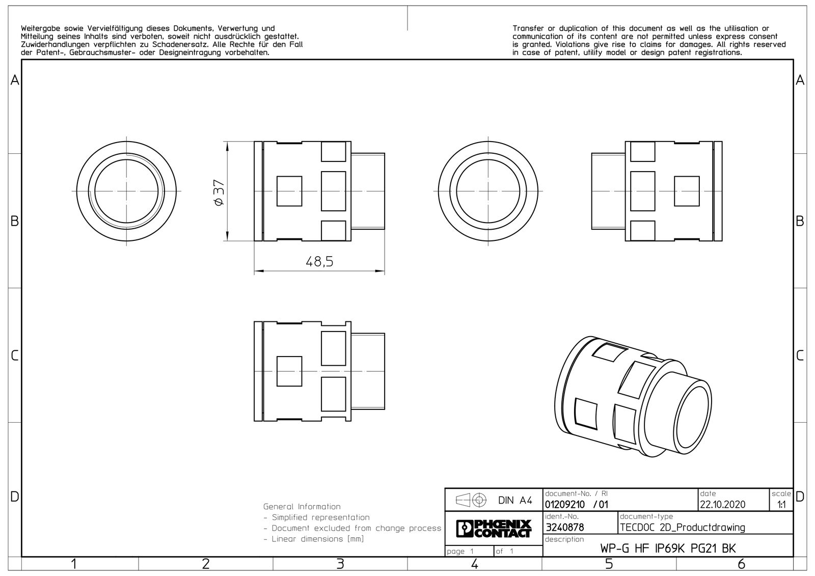 Wellrohrverschraubung PA Ø28,5mm PG21 IP68 ger Polyamid (PA) Schnapp 12,5mm