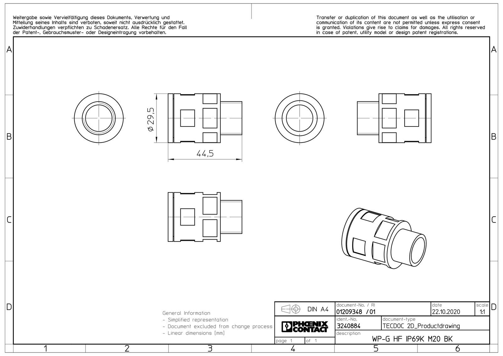 Wellrohrverschraubung PA Ø21,2mm M20x1,5 IP68 Polyamid (PA) M20 x 1,5 ger Schnapp