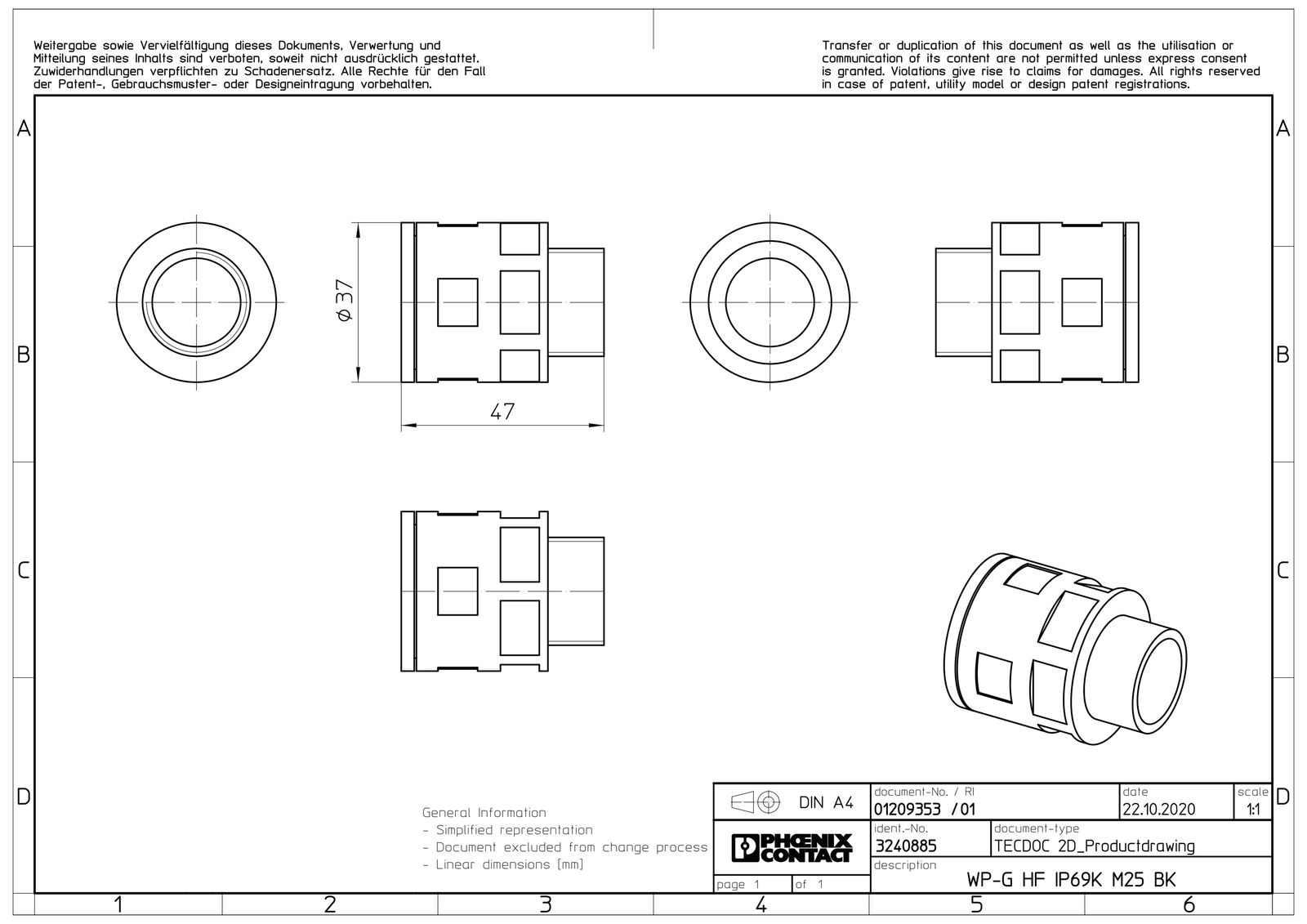 Wellrohrverschraubung PA Ø28,5mm M25x1,5 IP68 Polyamid (PA) M25 x 1,5 ger Schnapp