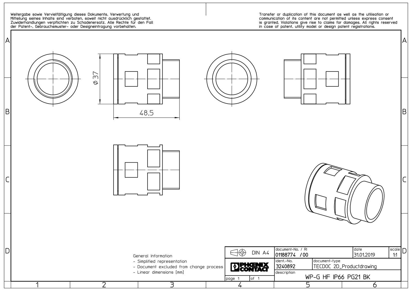 Wellrohrverschraubung PA Ø28,5mm PG21 IP66 ger Polyamid (PA) Schnapp 12,5mm