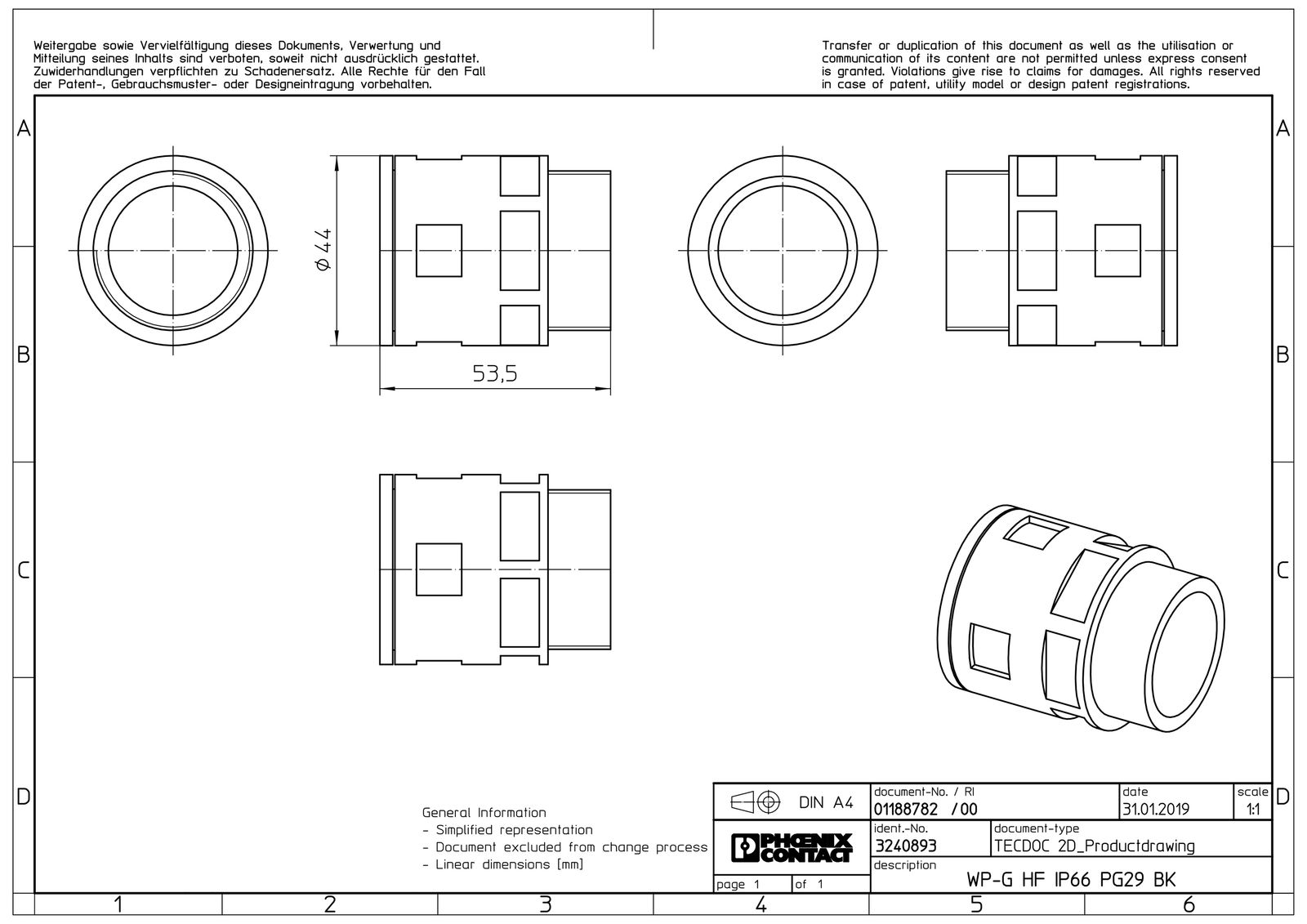 Wellrohrverschraubung PA Ø34,5mm PG29 IP66 ger Polyamid (PA) Schnapp 14,5mm