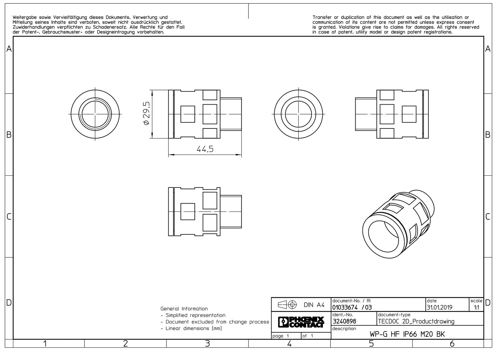 Wellrohrverschraubung PA Ø21,2mm M20x1,5 IP66 Polyamid (PA) M20 x 1,5 ger Schnapp