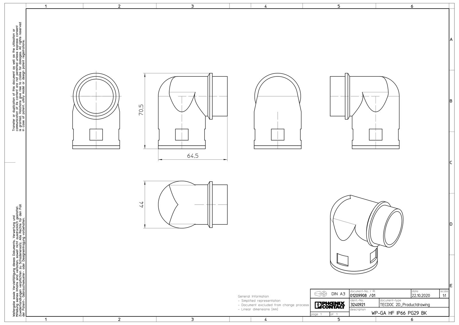 Wellrohrverschraubung PA Ø34,5mm PG29 IP66 Polyamid (PA) 90°Wink Schnapp 15mm