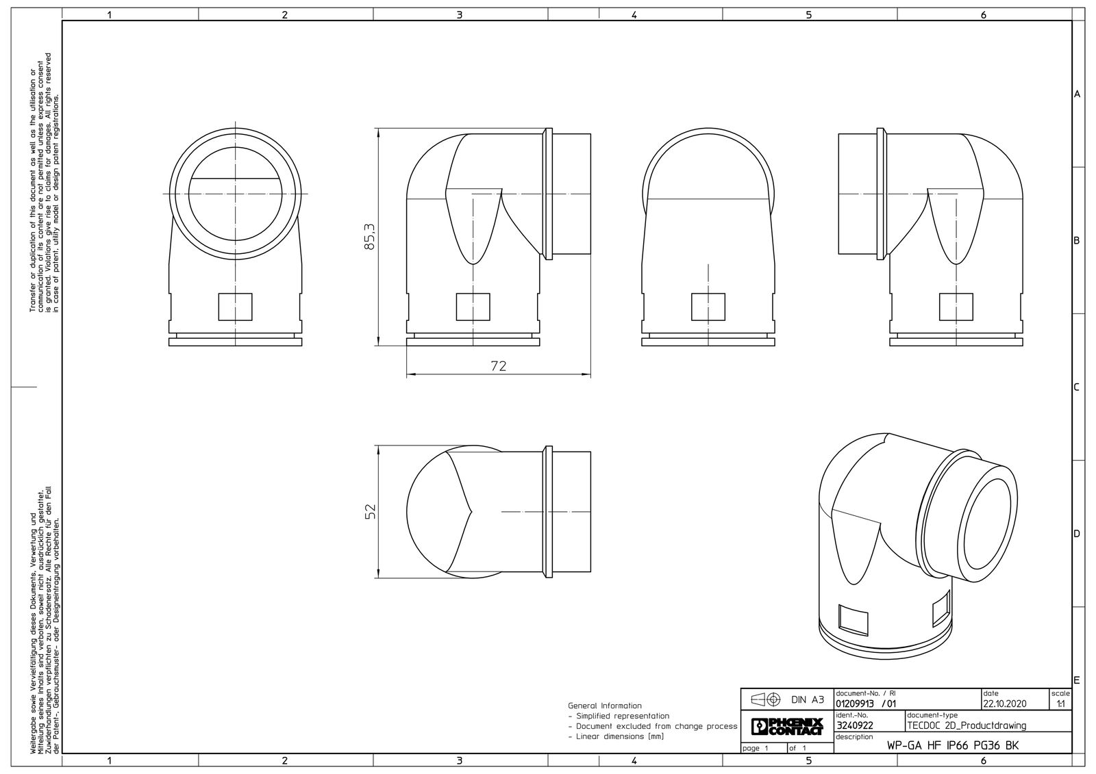 Wellrohrverschraubung PA Ø42,5mm PG36 IP66 Polyamid (PA) 90°Wink Schnapp 15mm