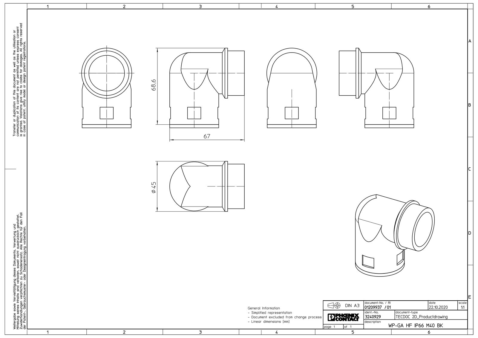 Wellrohrverschraubung PA Ø42,5mm M40x1,5 IP66 Polyamid (PA) M40 x 1,5 90°Wink