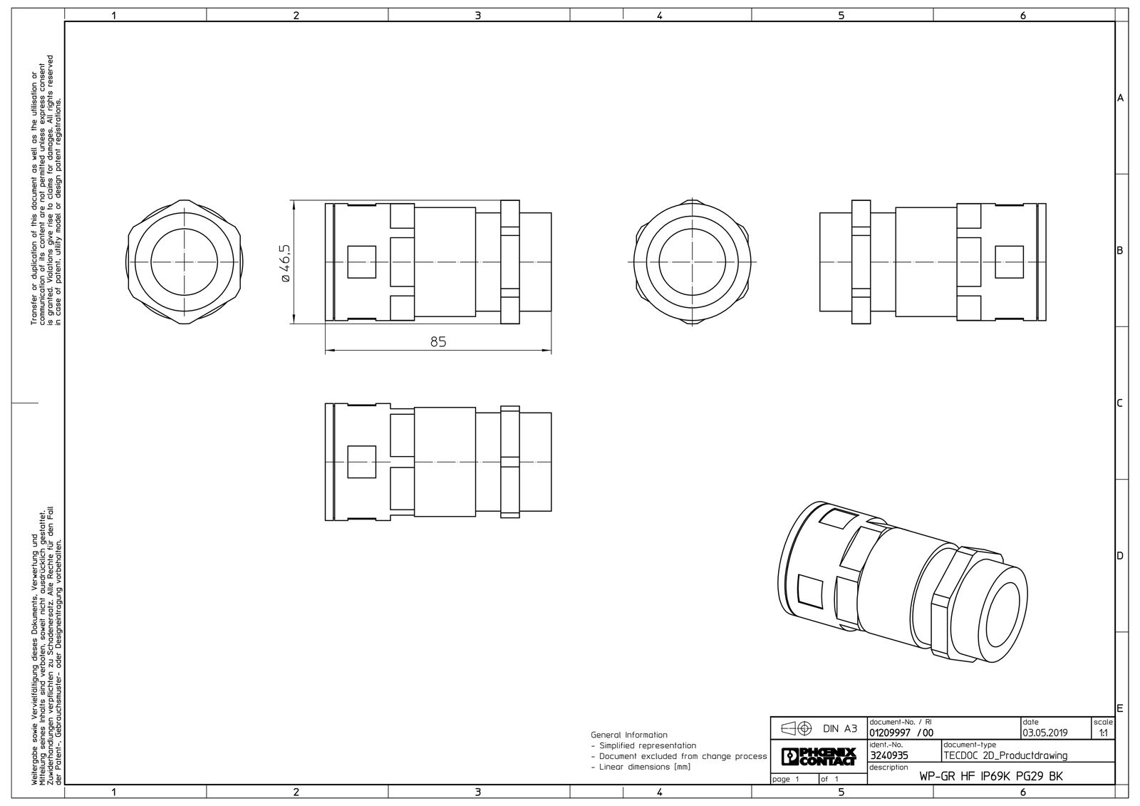 Wellrohrverschraubung PA Ø34,5mm PG29 IP68 Polyamid (PA) 90°Wink Schnapp 12mm