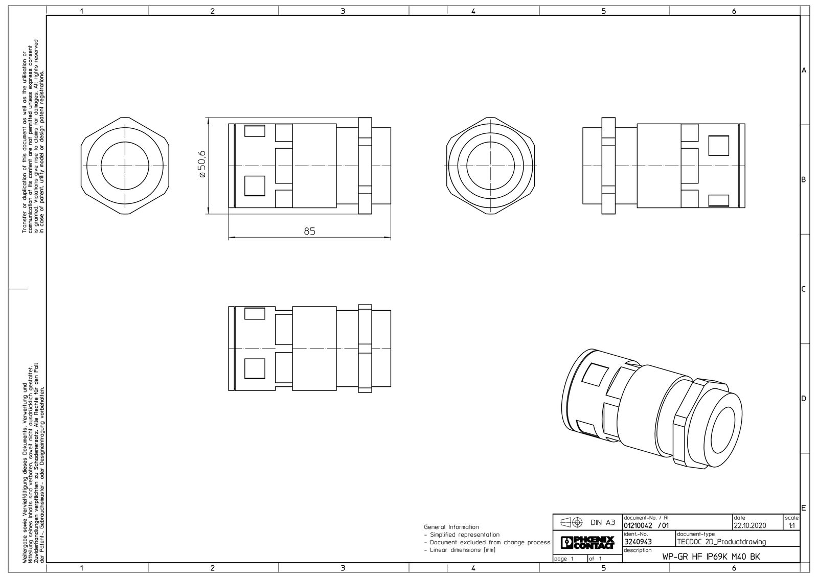 Wellrohrverschraubung PA Ø34,5mm M40x1,5 IP68 Polyamid (PA) M40 x 1,5 ger Schnapp