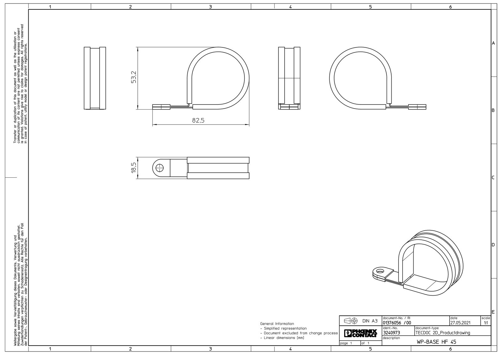 Befestigungsschelle 1f Ø45mm einlappig ST hfr Kunststoffummantelt