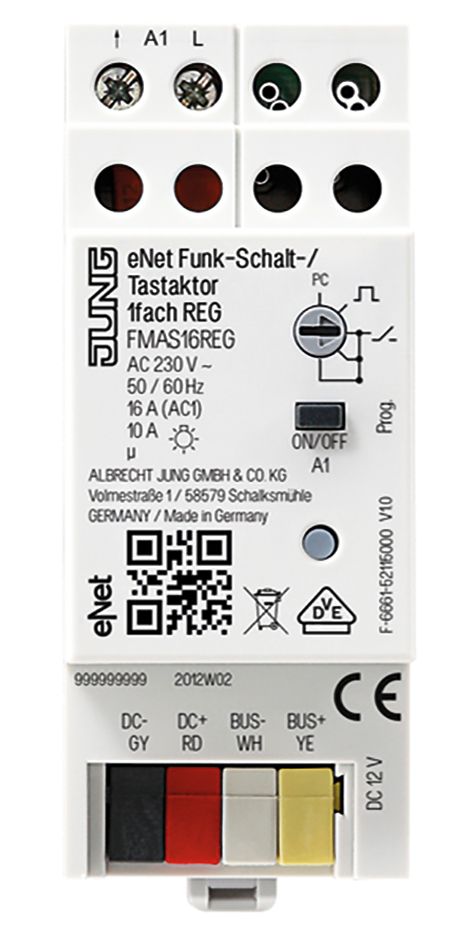 Schaltaktor Funkb eNet REG 2TE 1f 16A 2300W 230V Vor Ort-/Handbedienung