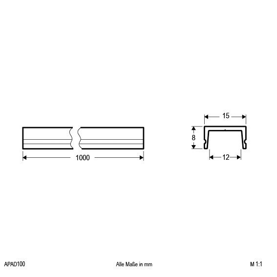 Abdeckung alu L1000mm B15mm H8mm