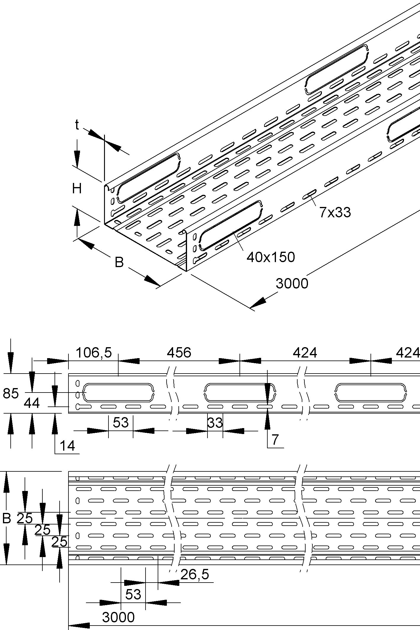 Kabelrinne 85x100x1mm o.Verb Rinne 3000mm Seitenl 8480qmm