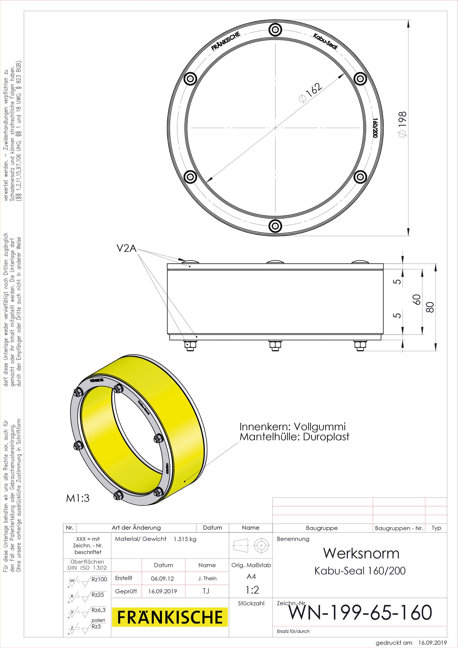 Mauerdurchführung Ø200mm L80mm Pressringdichtung Ø160mm Ø162/154mm