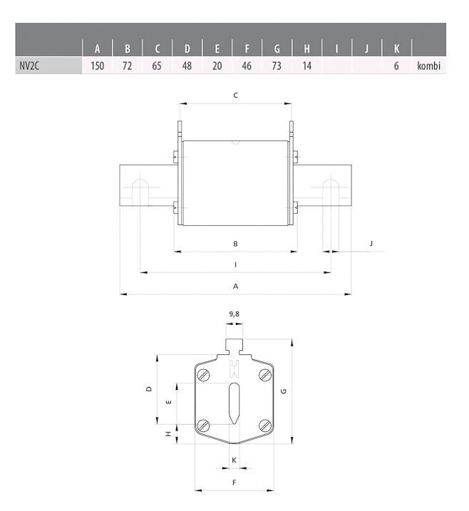 NH-Sicherungseinsatz 63A NH2 500VAC gG Kombik