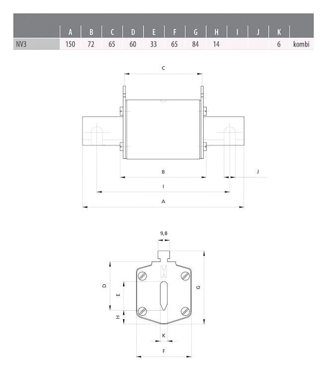 NH-Sicherungseinsatz 630A NH3 500VAC gG Kombik