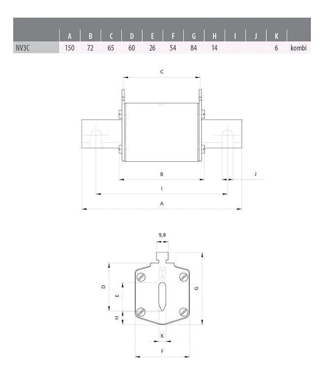 NH-Sicherungseinsatz 315A NH3 500VAC gG Kombik