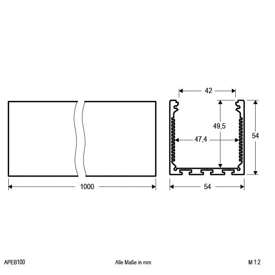 Alu-Profil alu L1000mm B54mm H54mm