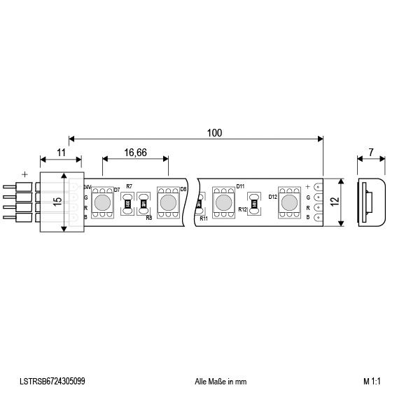 LED-Lichtband 14,4W/m rgb 60Stk/m IP67 DC 24V LED nicht austauschbar 5000mm