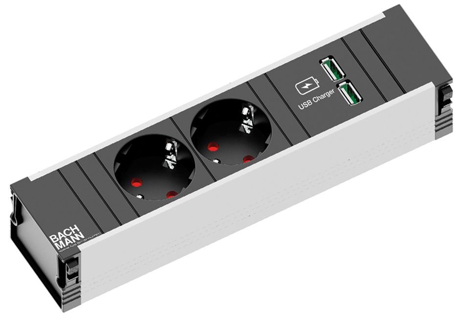 Steckdosenleiste 2/2f sw 0,2m 35° IP20 1,5qmm 2xUSB