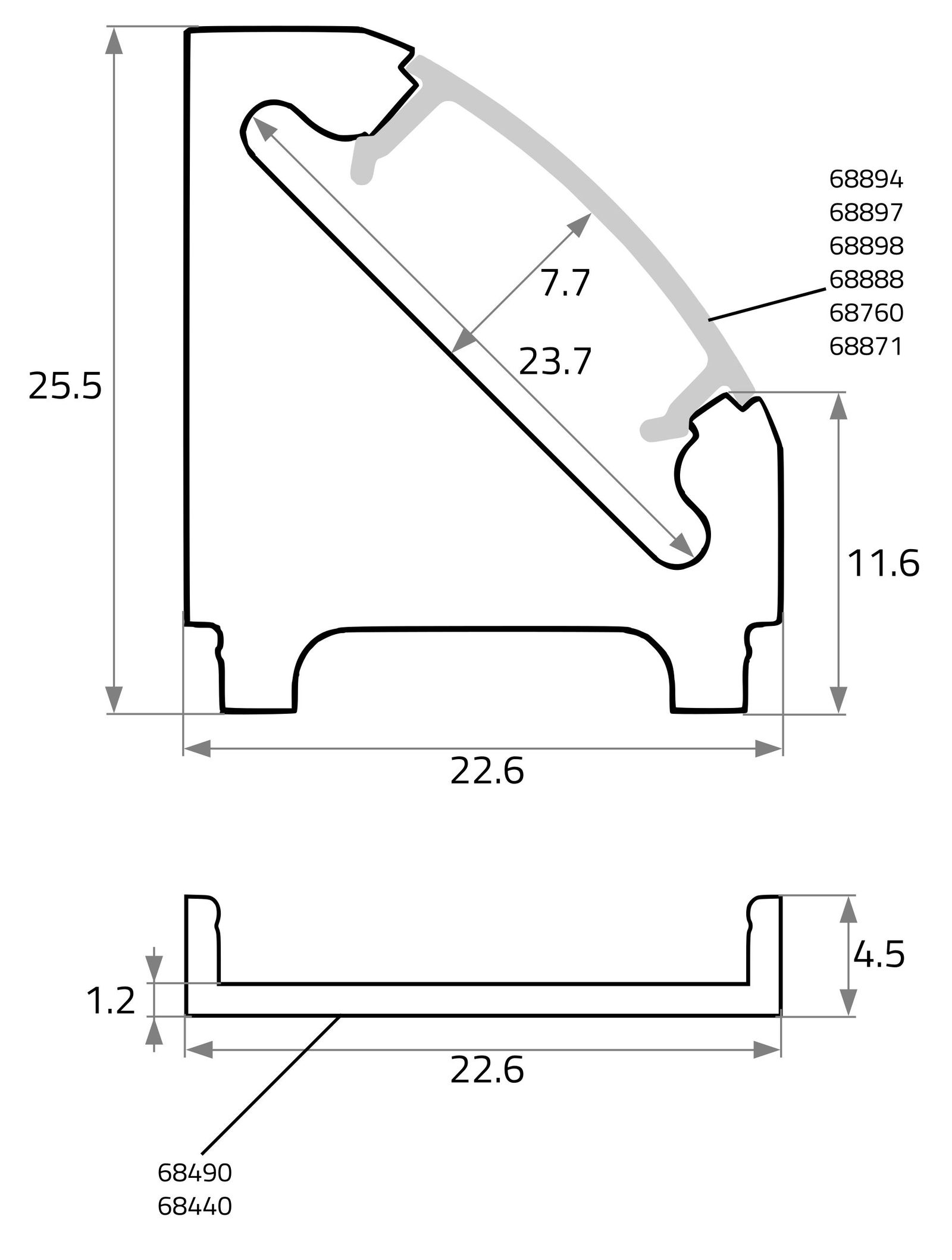 Eckprofil 45° alu mt Alu 2000x22,6x26mm