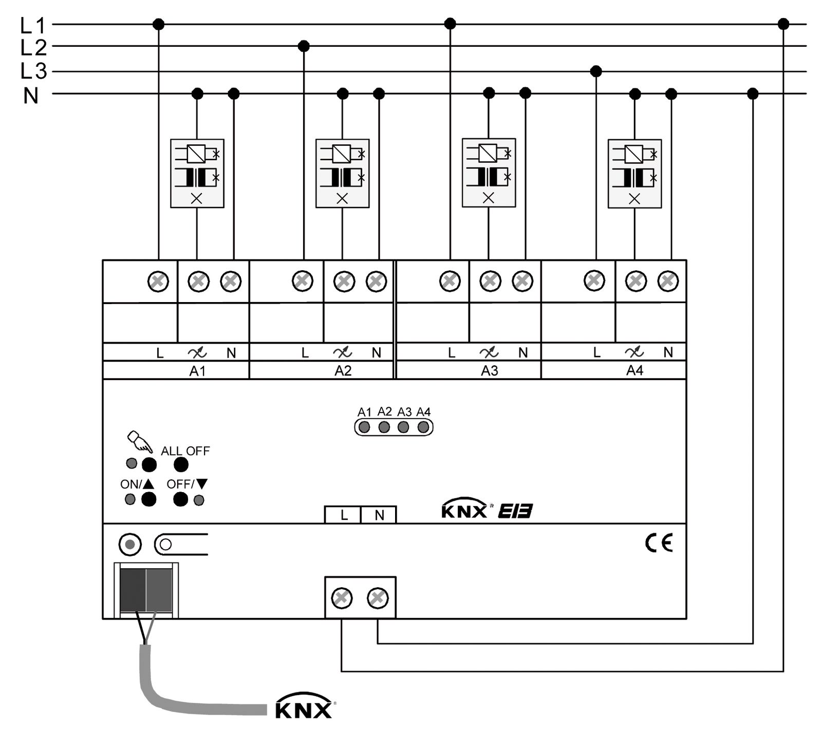 Dimmaktor KNX 20-500W REG 4TE 1Ausg uni Vor Ort-/Handbedienung