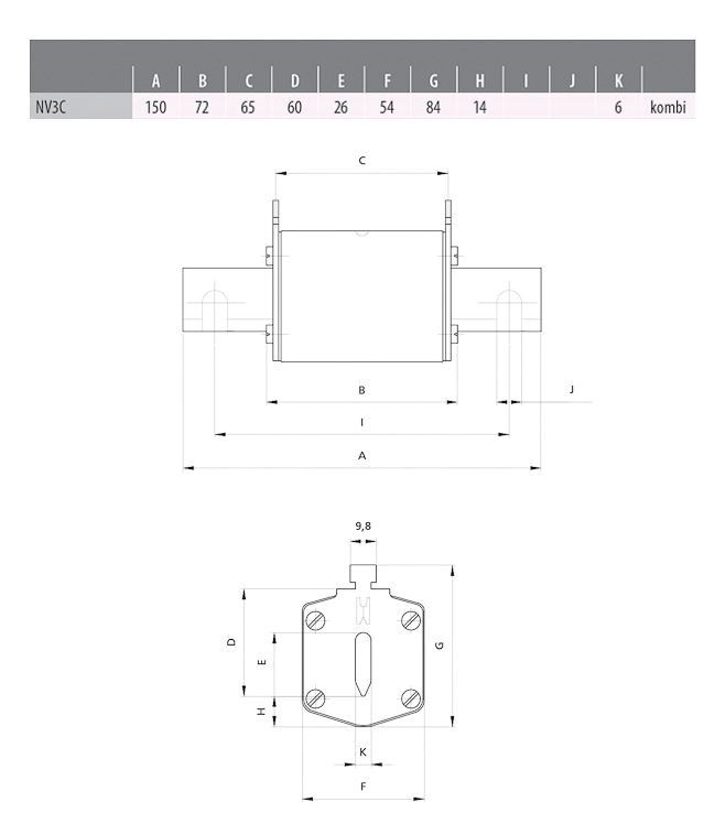 NH-Sicherungseinsatz 100A NH3 500VAC gG Kombik