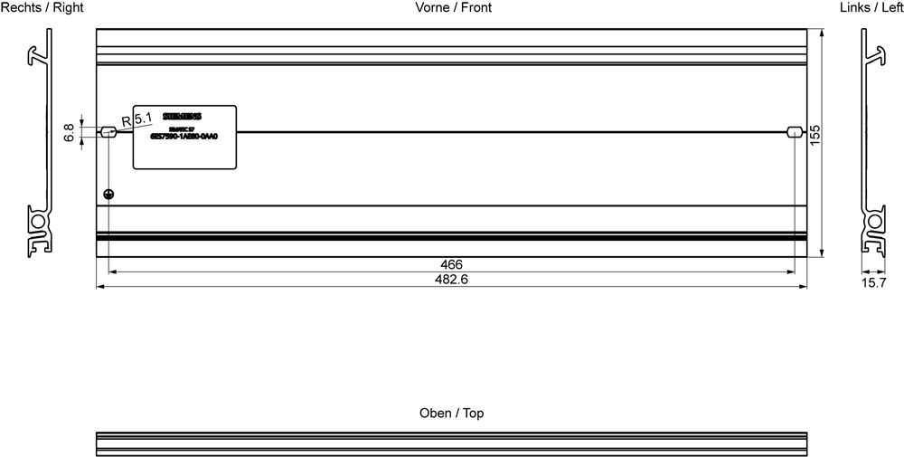 Tragschiene Alu g/vz L482,6mm Sonderprof