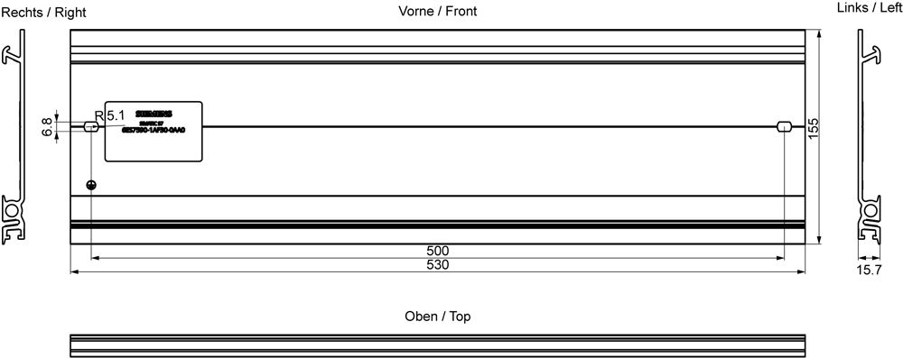 Tragschiene Alu g/vz L530mm Sonderprof