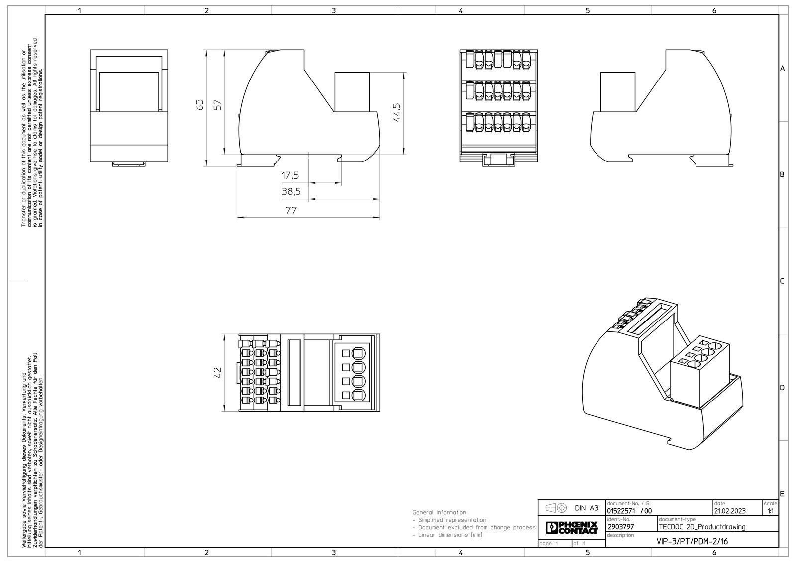 Übergabemodul 16p 250V 15A Federzug Steckanschl 63x41,9x75,8mm