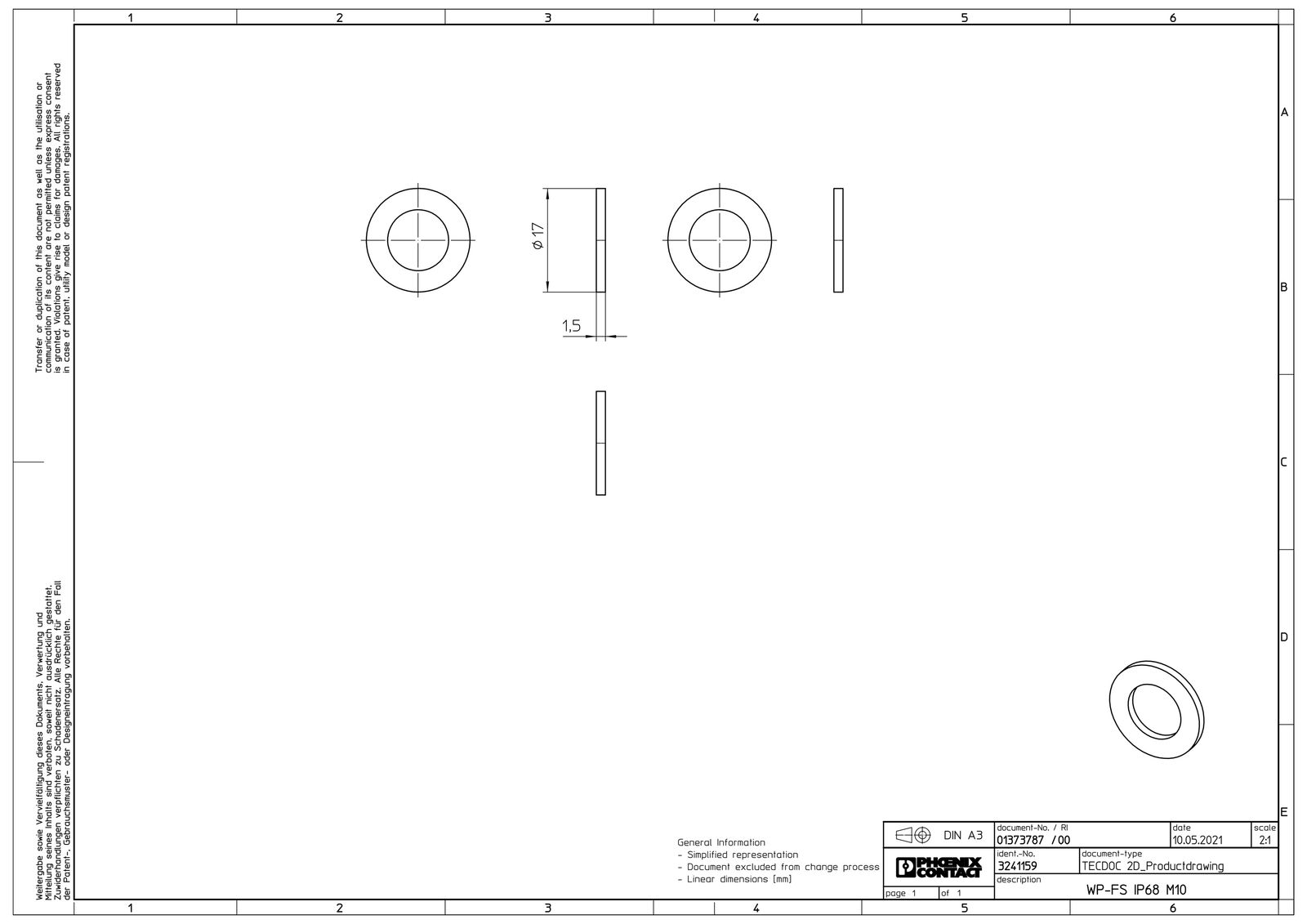 Dichtring Kst M10 1,6mm 1Durchf