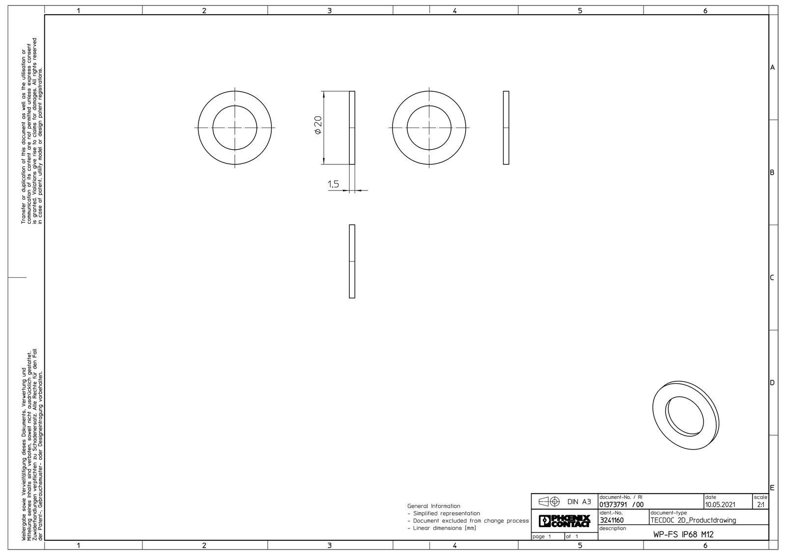 Dichtring Kst M12 1,6mm 1Durchf