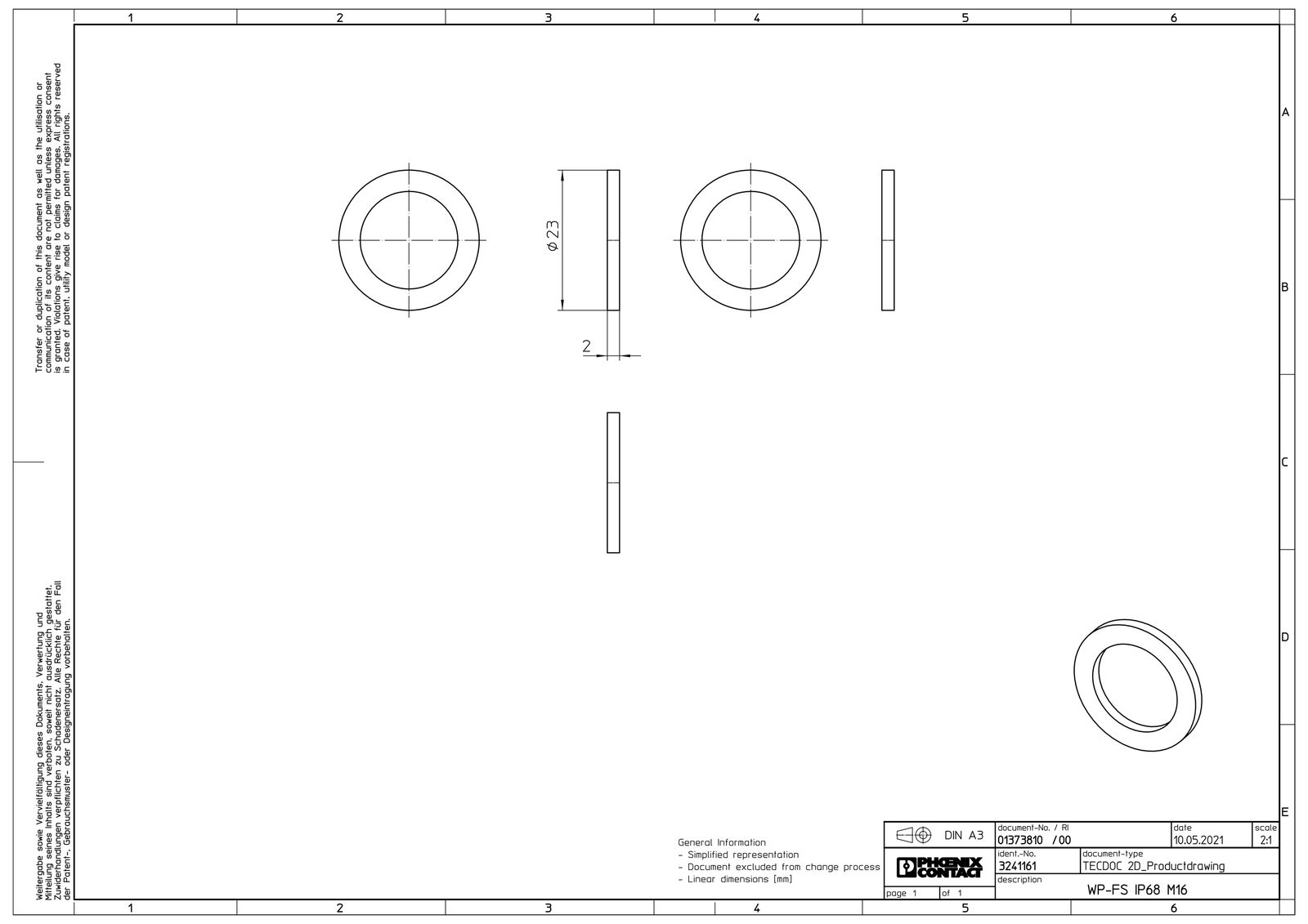 Dichtring Kst M16 1,6mm 1Durchf