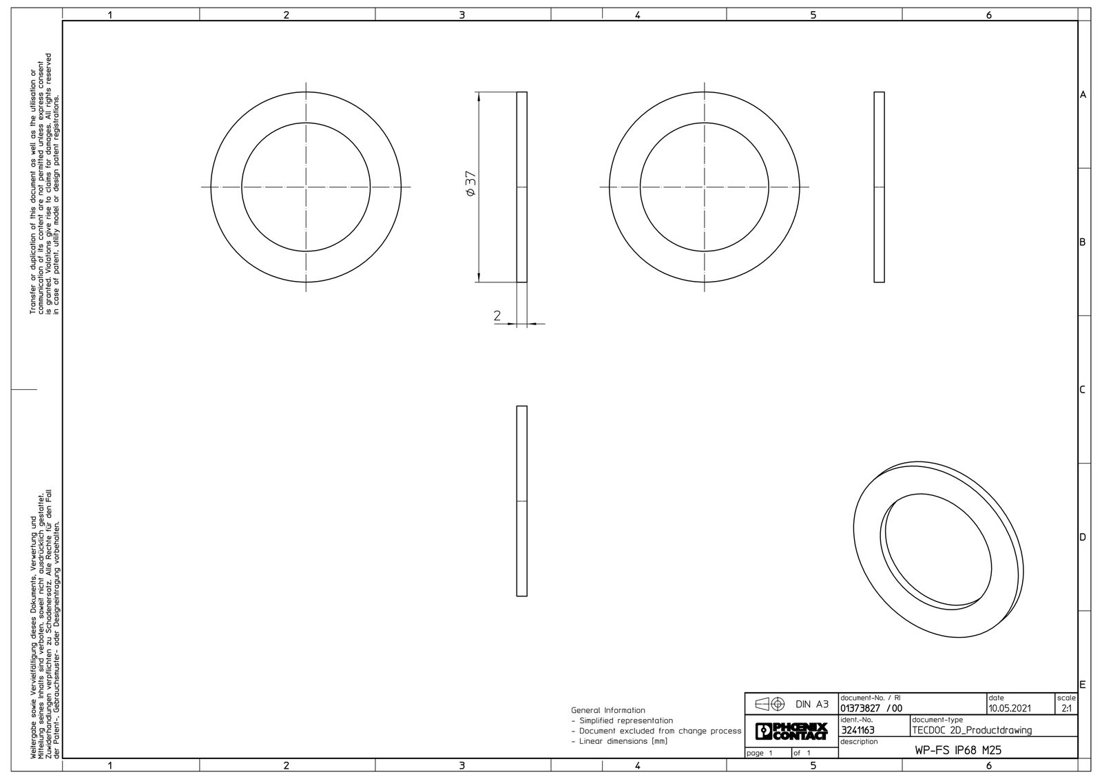Dichtring Kst M25 1,6mm 1Durchf