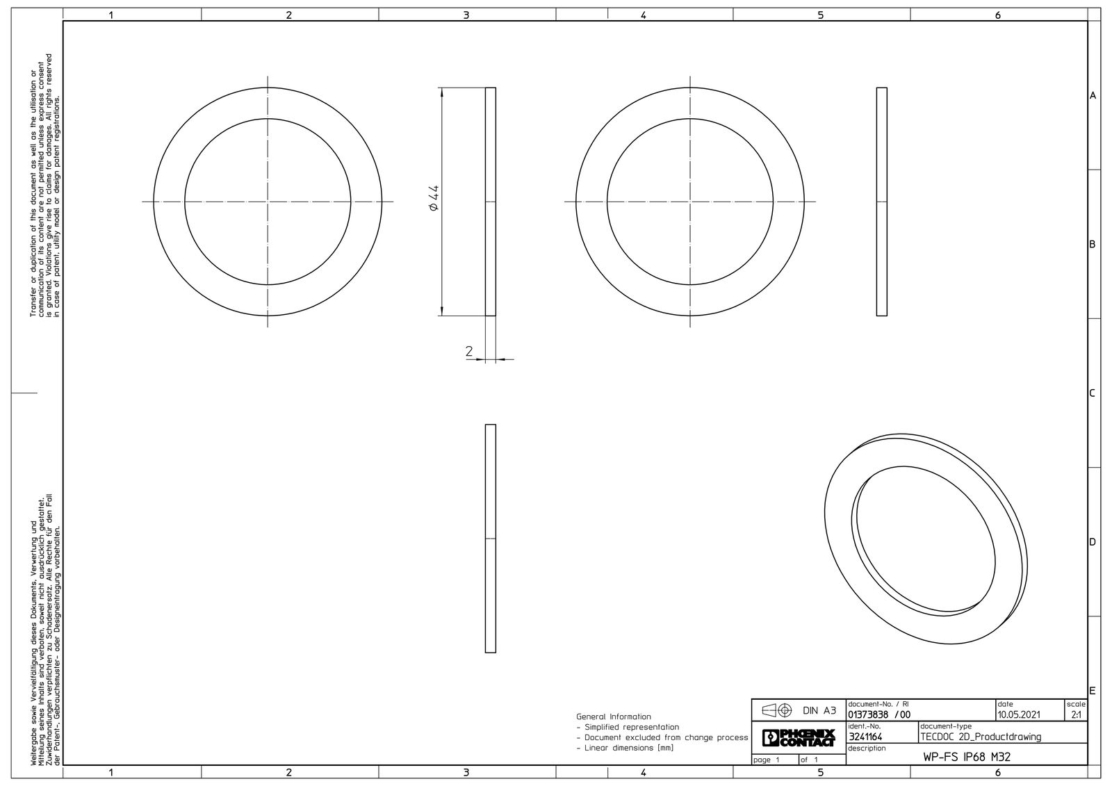 Dichtring Kst M32 1,6mm 1Durchf